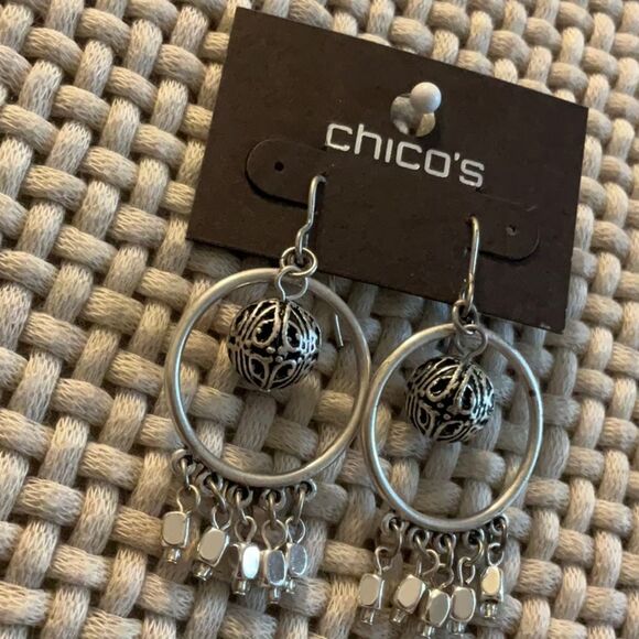 0004-New Chico's Silver Hoop Earrings with Dangle Accents - Picture 2 of 3